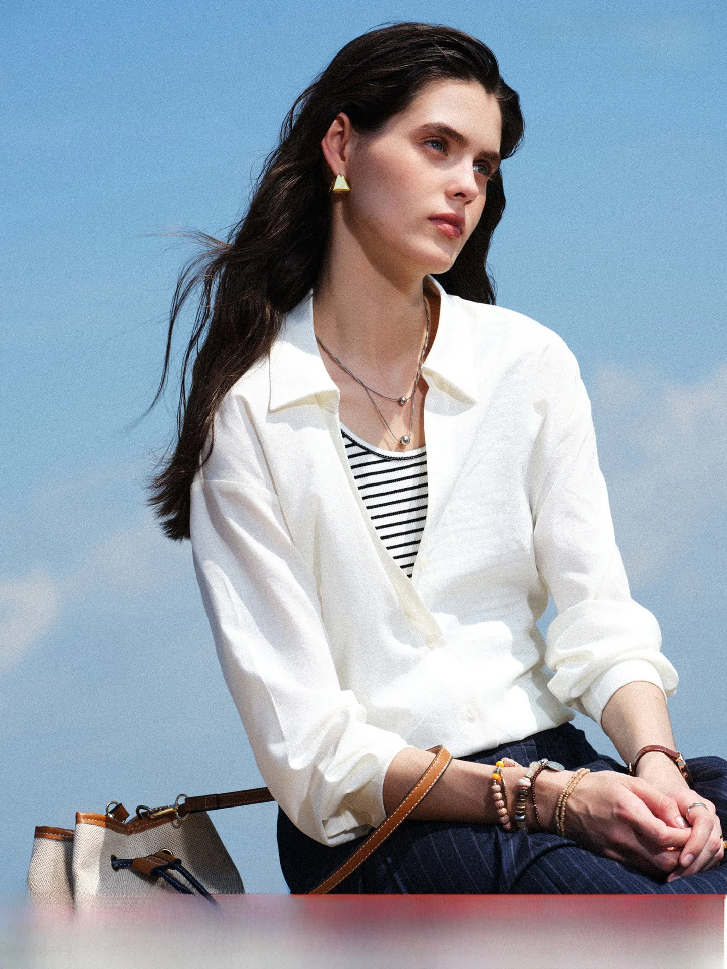 

KUHNMARVIN Striped Vest Fake Two-Piece Shirt Women's Spring 2026 New Style Loose Fit Long Sleeve Breathable Casual Shirt