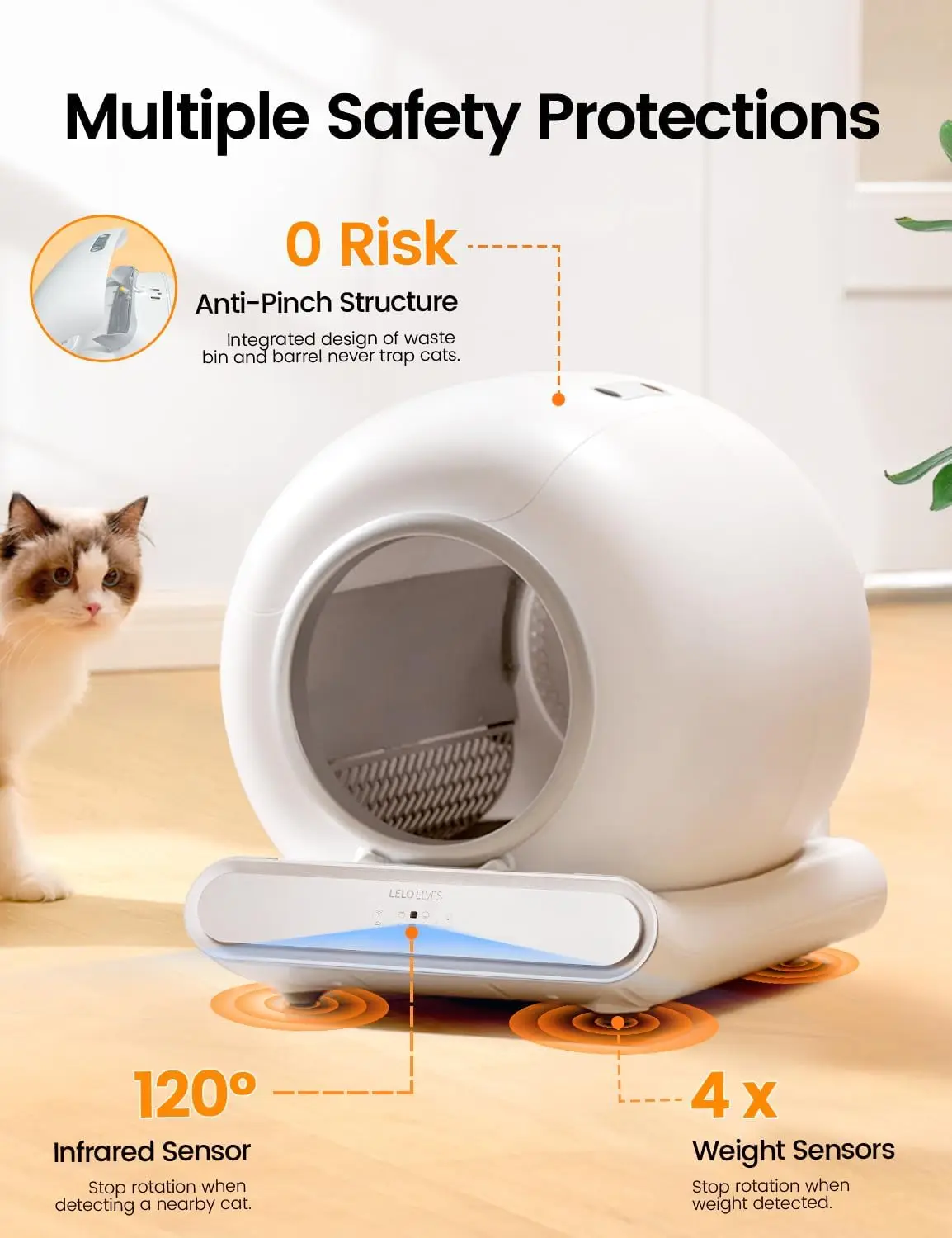 Self Cleaning Cat Litter Box, Ultra-Safe Protection Automatic Cat Litter Box, APP Control/Lower Entry/Large Capacity with 3 Roll