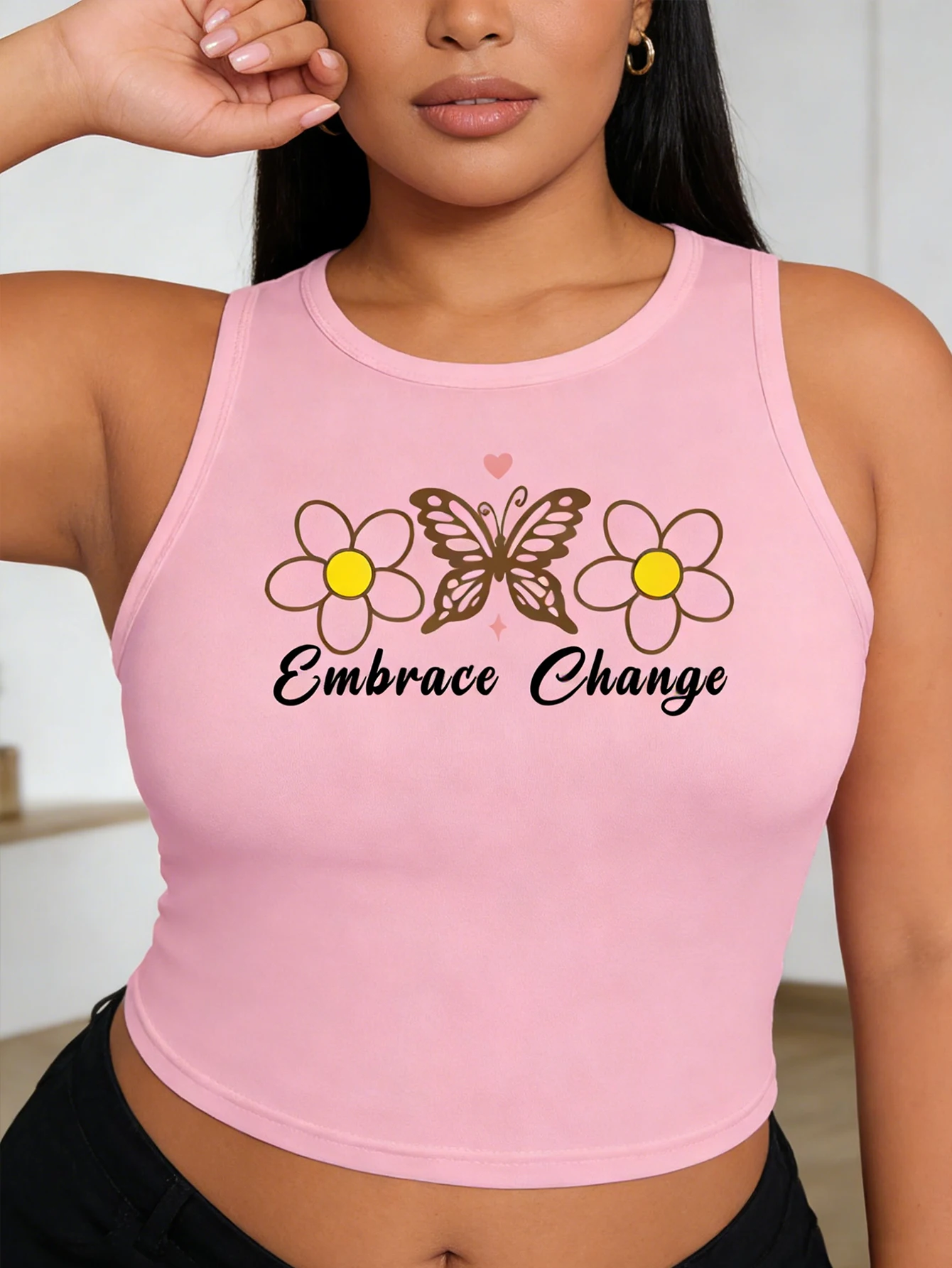 

Модная женская облегающая майка больших размеров с новым принтом, подходит для занятий спортом, повседневных прогулок и домашнего ношения.