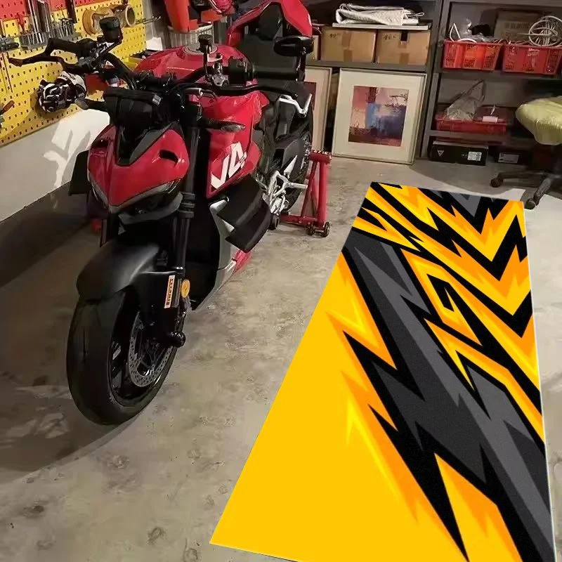 VIKAMA Orange Yellow Sharp Racing Graphic Pit Mat Non Slip Waterproof Rug For Private Garage Motorbike Parking Floor Mat