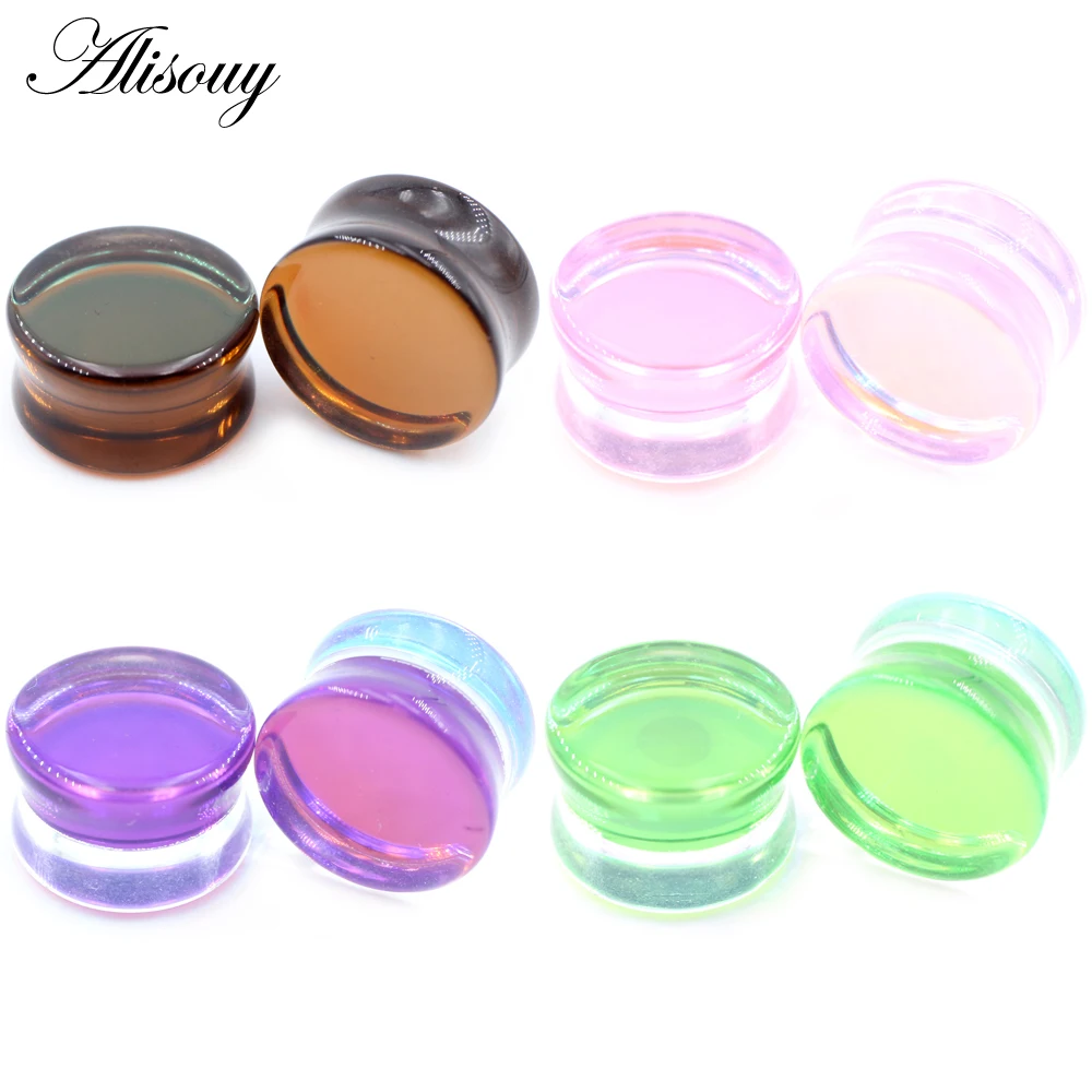 Alisouy 1PC 6mm-30mm Round Glass Women Men Ear Plugs Tunnels Guages Stretcher Expander Extender Earrings Piercing Body Jewelry