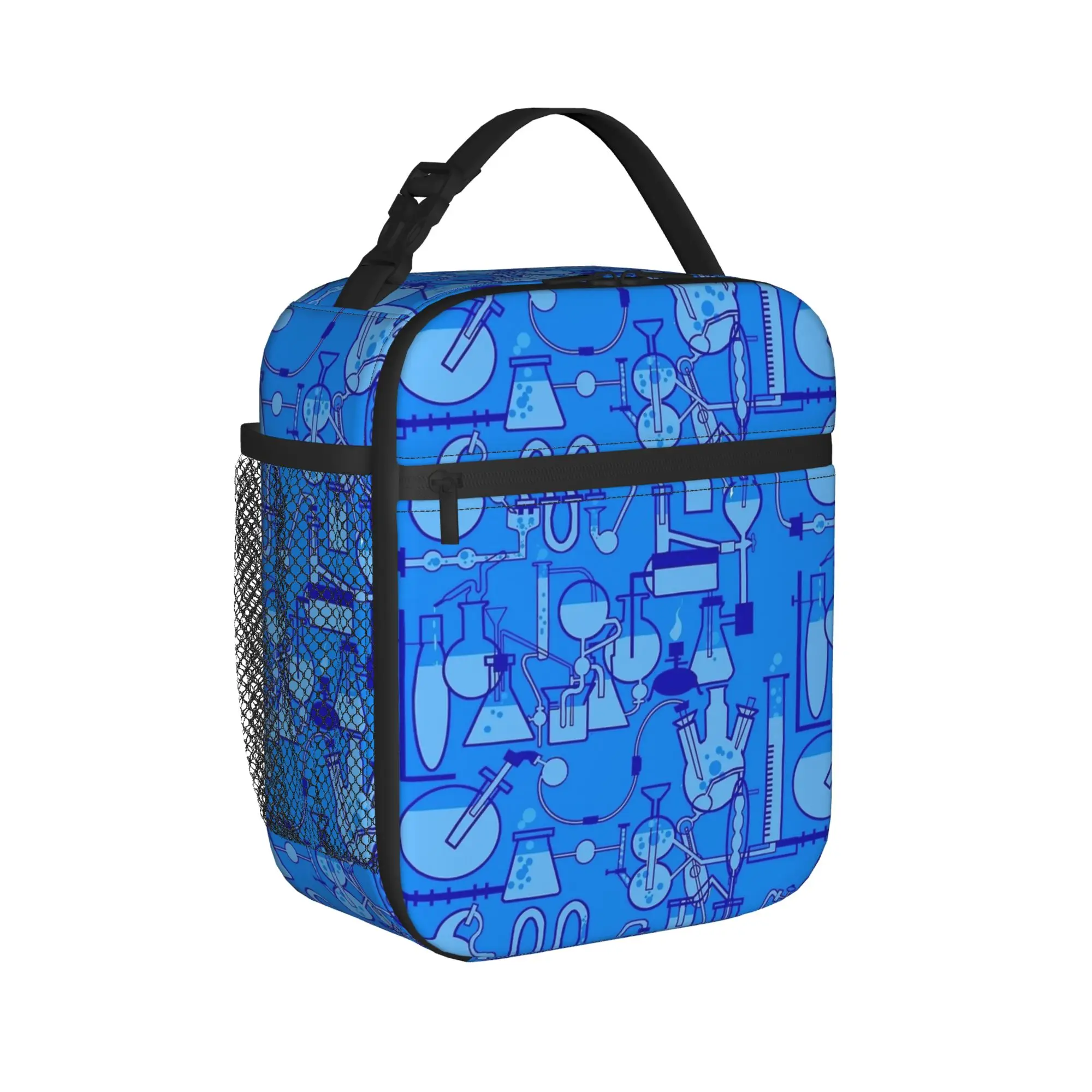Chemistry Lab Science Equipment Pattern Lunch Bag School Zipper Thermal Tote Handbags For Girl Boy  Oxford Graphic Cooler Bag