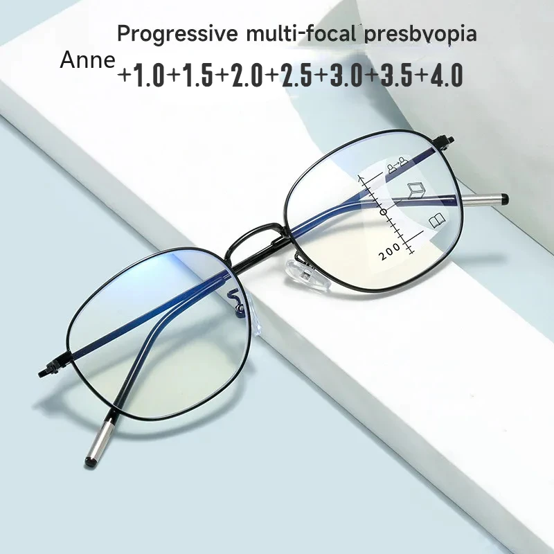 Anti-blue Light Progressive Multifocal Reading Glasses Vintage Men Women Smart Zoom Elderly Eyewear High Definition Glasses +4.0