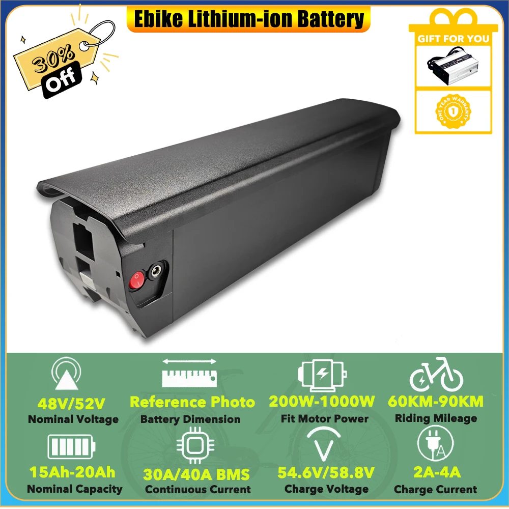 

Removable Frame 48V 15Ah 20Ah 52V 17.5Ah Replacement Lithium-ion Battery Pack for Wildeway Advent All-Terrain Fat Ebike