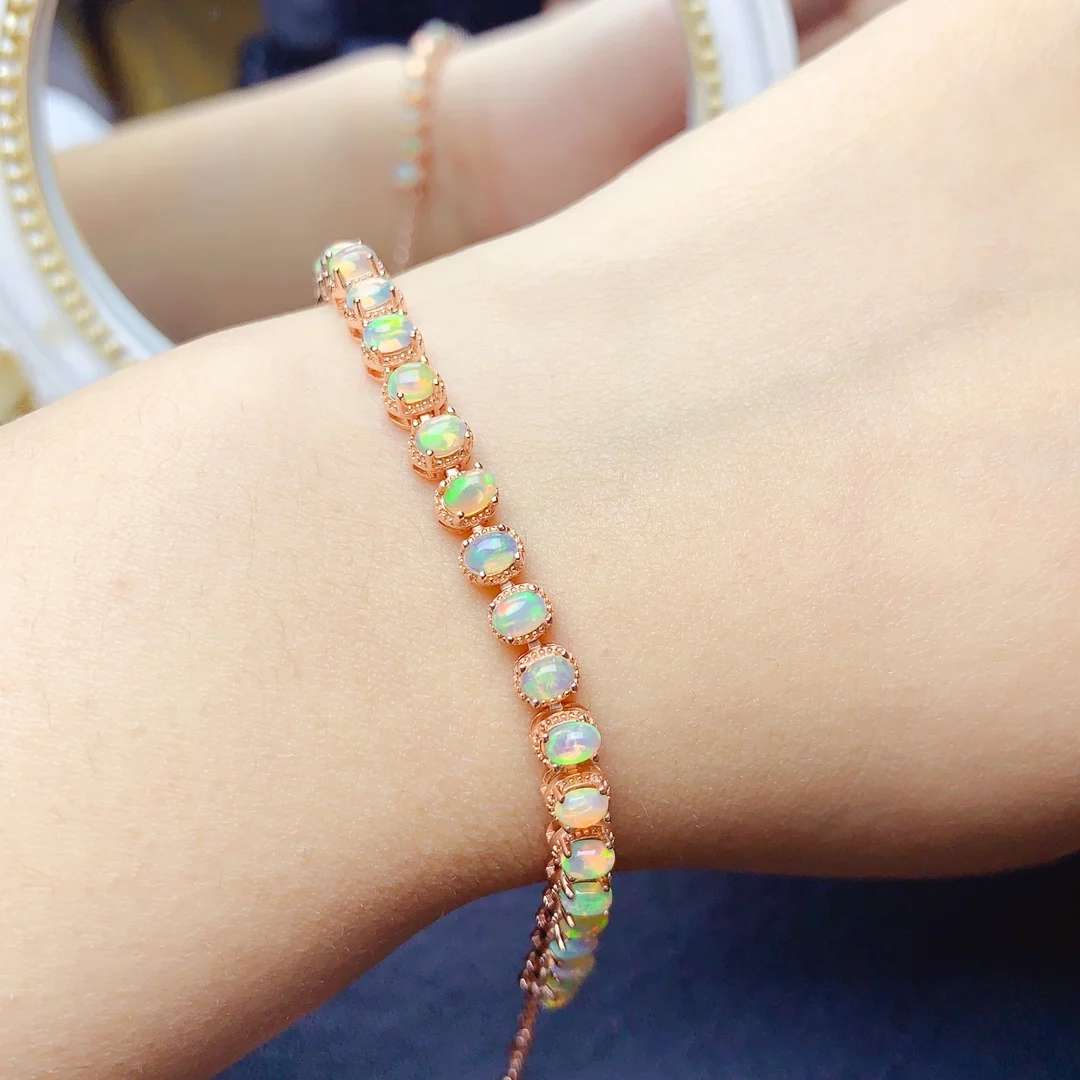 

Natural Opal Bracelet, 925 Silver Certified, Burst Flash Fire Color, 3x4mm gemstone, Girl's holiday Gift, Free product shipping