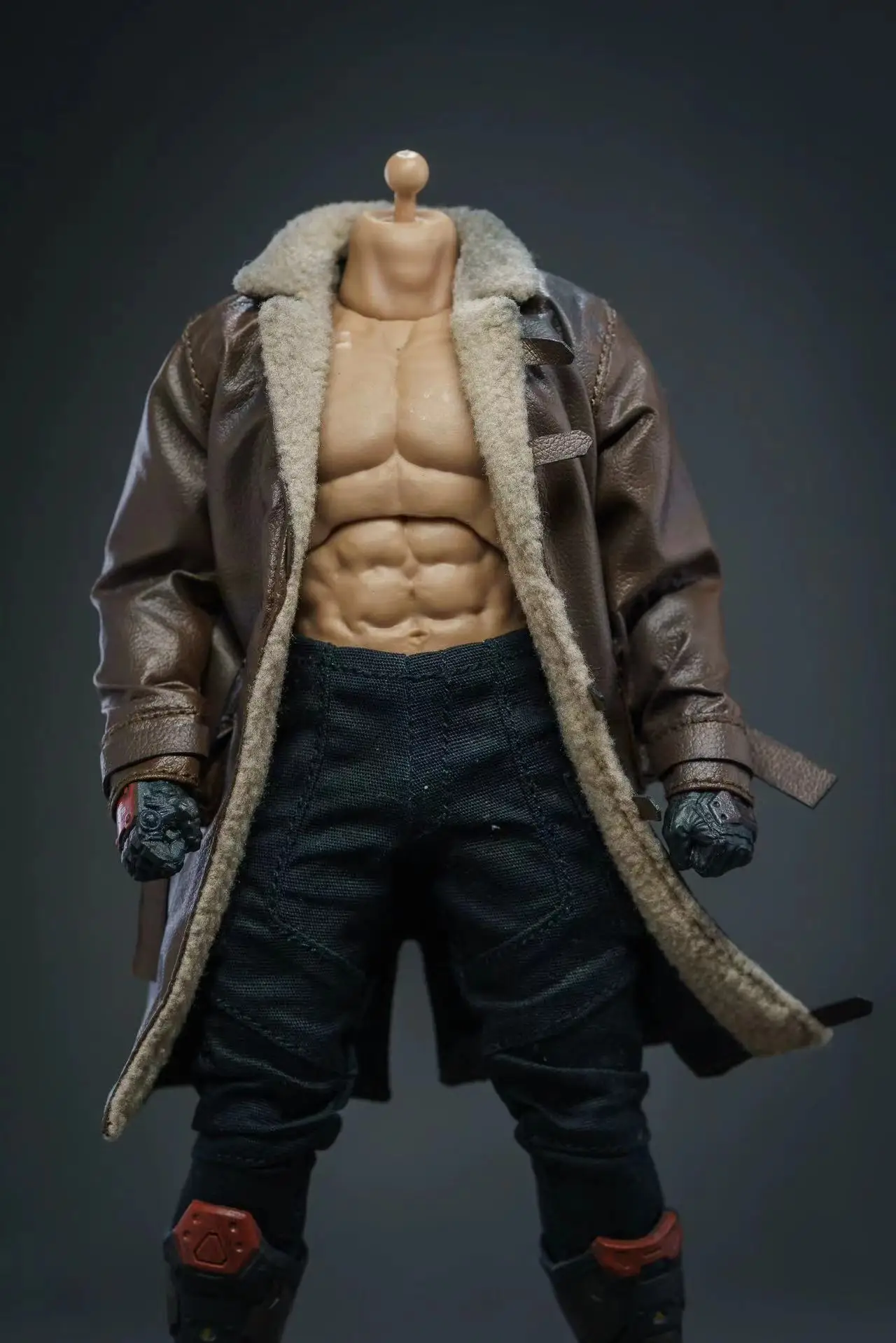 1/12 Scale Male Warrior Bain Style Long Leather Jacket With Inner Fur Collar For 6