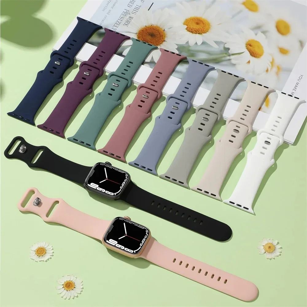 

Ремешки для часов Apple Watch Ремешок 46 мм 44 мм 40 мм 45 мм 41 мм 42-38 мм Силиконовый браслет iwatch series 10 8 7 se 4 5 6 9 ultra 2 49 мм