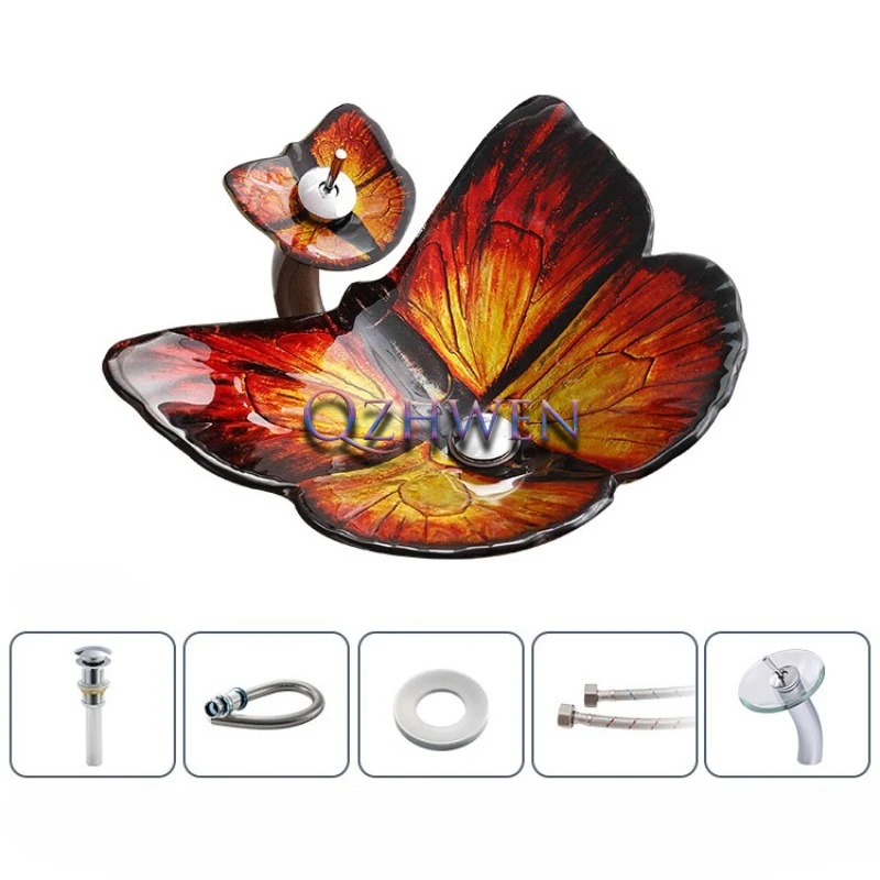 

Butterfly Shape Bathroom Sink Unique Design Countertop Glass Washbasin Beautiful Hand Wash Pool Home Balcony Vessel Sink
