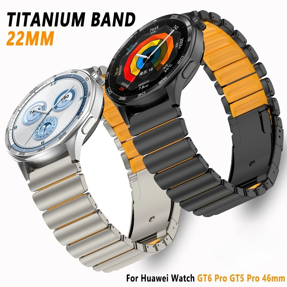 

Титановый металлический браслет 22 мм для Huawei Watch GT6 Pro GT6 GT5 GT4 46 мм Мужской роскошный резиновый ремешок на запястье для Amazfit Watch Balance
