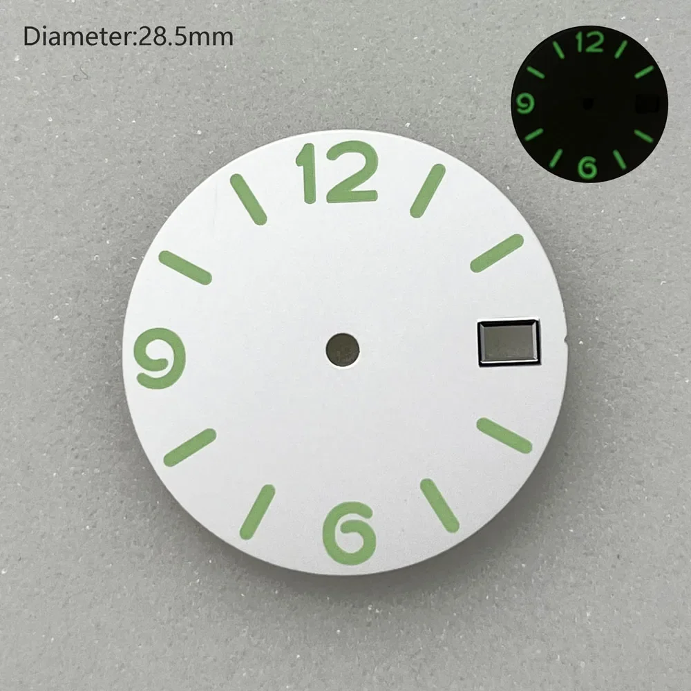 Nh35 Dial 28.5Mm Dial Bercahaya Hijau untuk Mengganti Aksesori Casing Jam Tangan Cocok untuk Gerakan Mekanis Otomatis NH35 Jepang