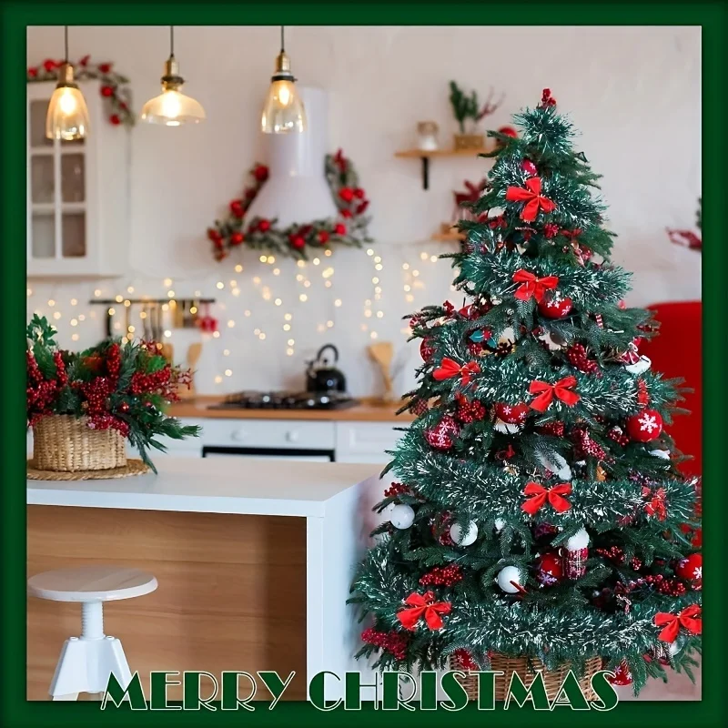 5 عبوات من إكليل بهرج عيد الميلاد مع أقواس حمراء - إجمالي 32.5 قدم، تيريفتاليت من البولي إيثيلين، أدوات للعطلات الداخلية/الخارجية #4