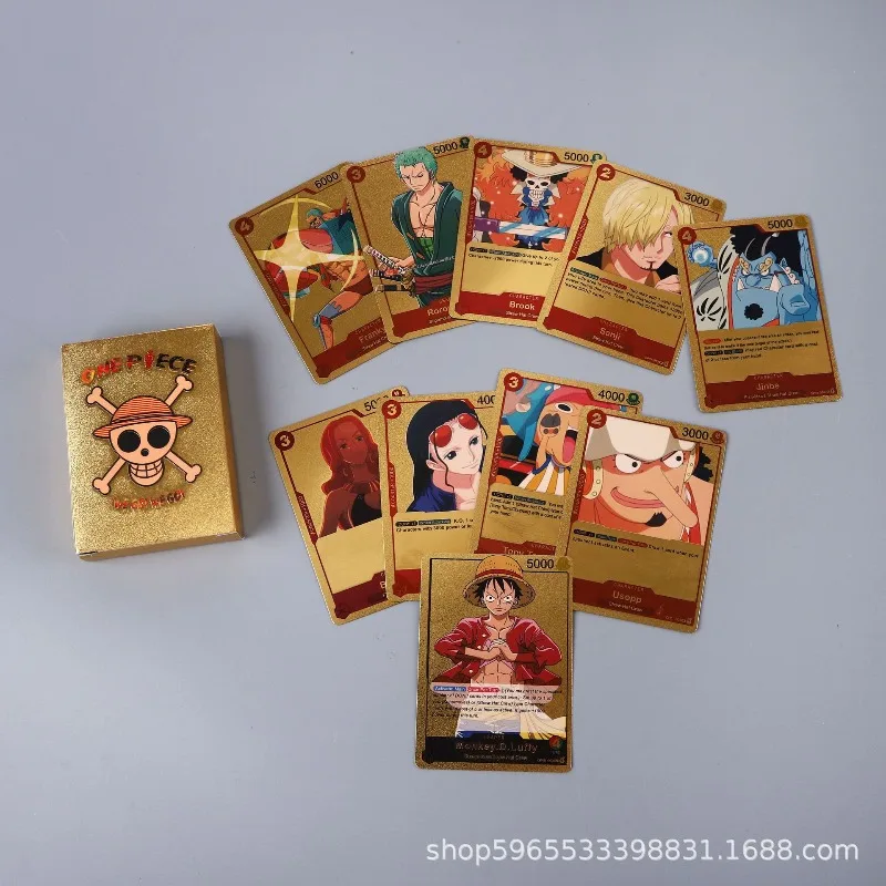 55 tarjetas de lámina dorada en inglés de una pieza, tarjetas de lámina dorada de Luffy Roronoa Zoro, colección periférica de cómics japoneses