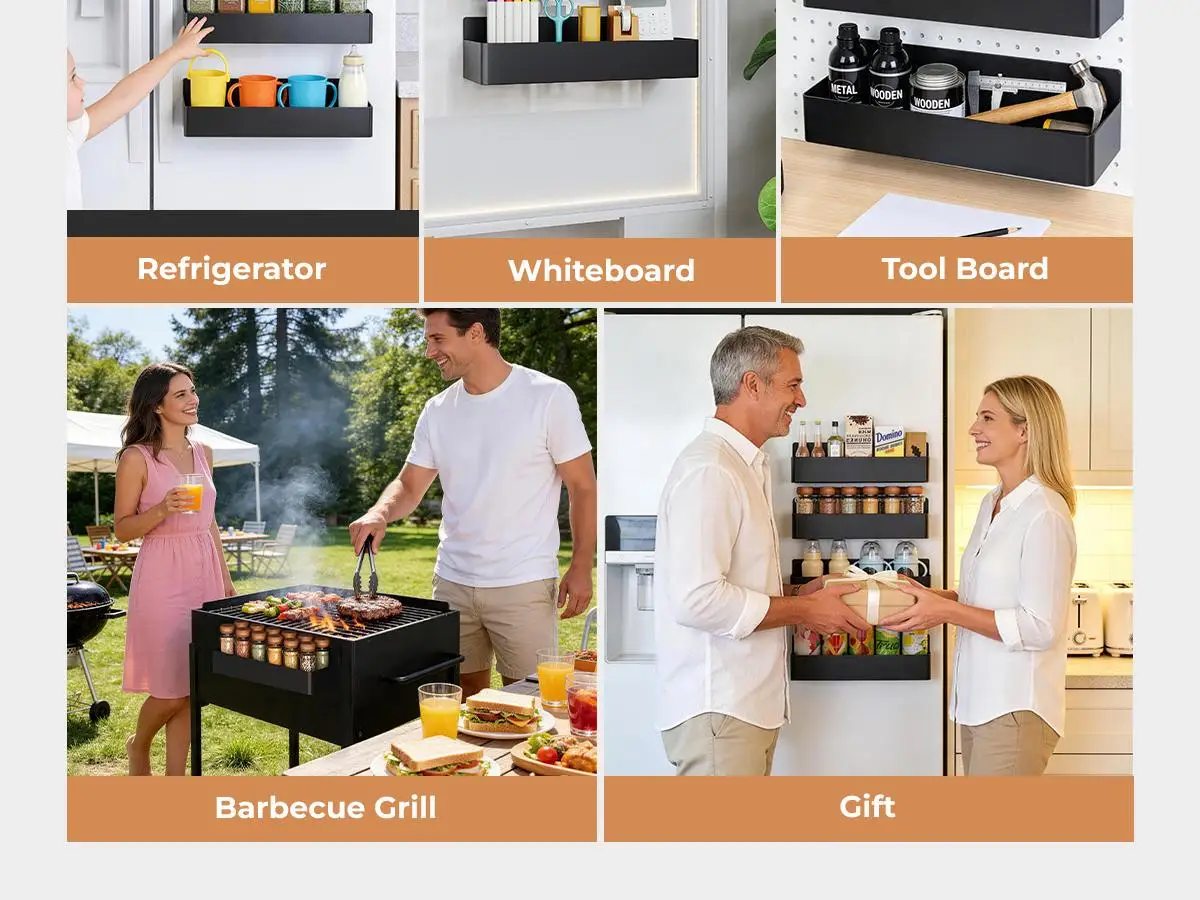 Nieifi 4-Pack Black Magnetic Kitchen Organiser, ABS Multifunctional Home Storage Rack with Strong Magnets, Space-Saving Design for Fridge & Coffee Bar summerwins