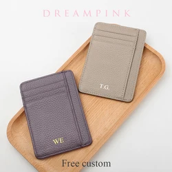 Luxury Custom Initials Card Holder Genuine Leather Slim Mini Women Wallet Personalize Letters Name Men Cowhide Credit Card Case