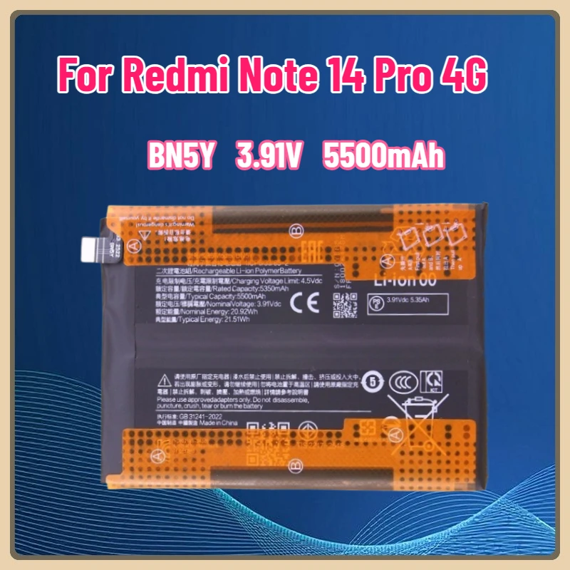 

3.91V 5500mAh BN5Y Battery for Redmi Note 14 Pro 4G Mobile Phone Battery