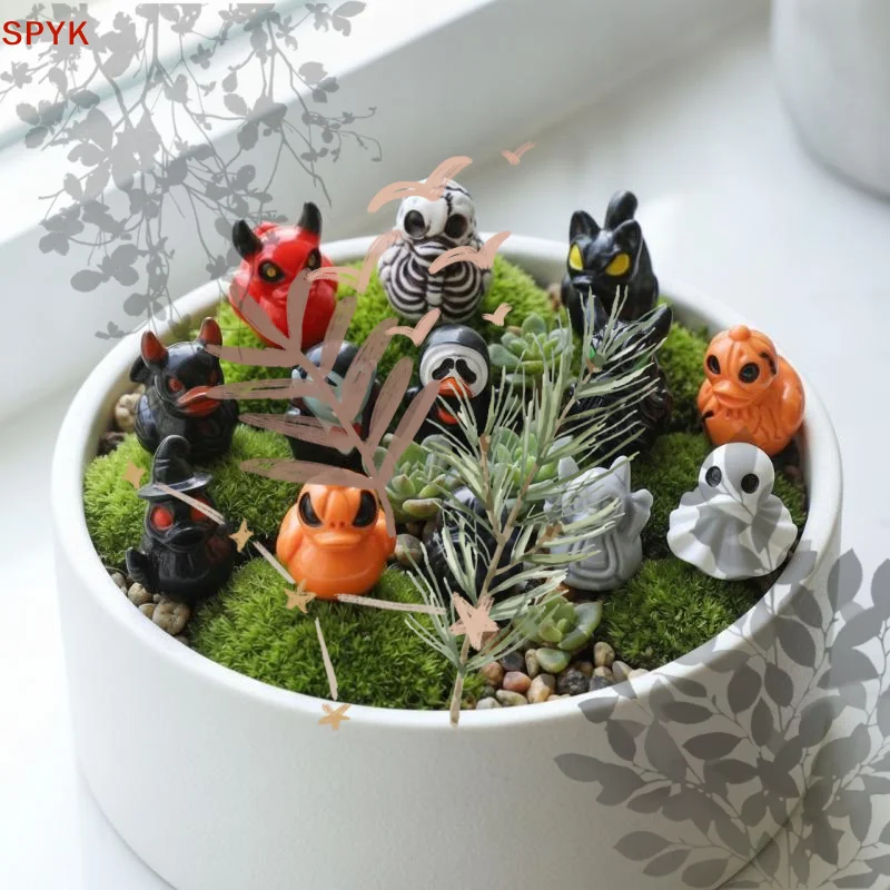 Mini Resin Halloween Ducks And Ghost Miniatures Figurines: 12Pcs Garden Fairy Micro Landscape DIY
