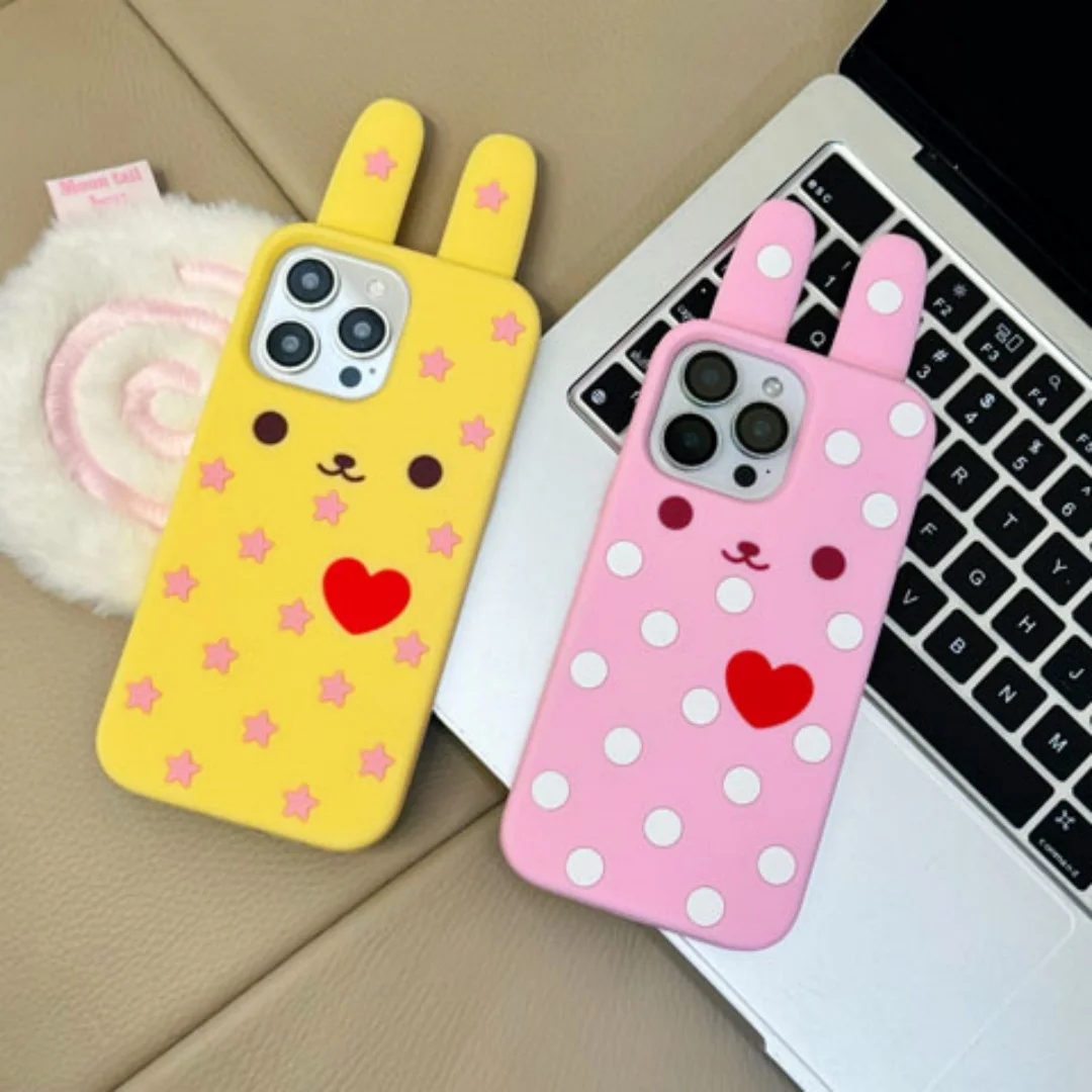 

3D Long Ear little Rabbit Red Heart pattern Phone Case For iPhone 11 12 13 14 15 16 E 17 Pro Max soft Silicone Shockproof Cover