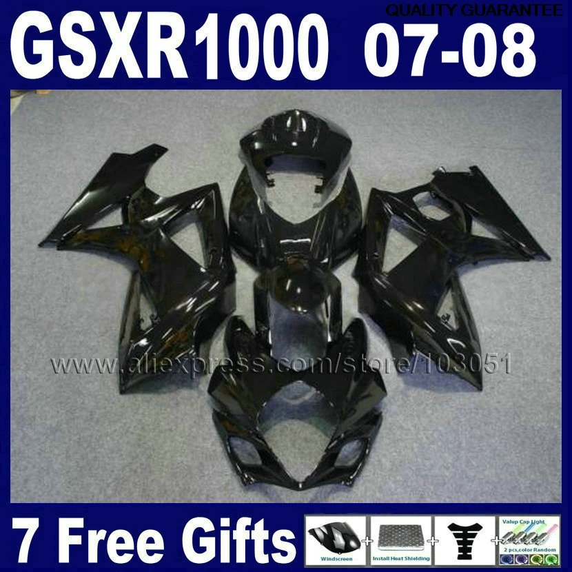 

motorcycle road fairings set for SUZUKI 2007 2008 GSXR1000 GSXR 1000 GSX 07 08 R1000 K7 K8 full black fairing bodykits