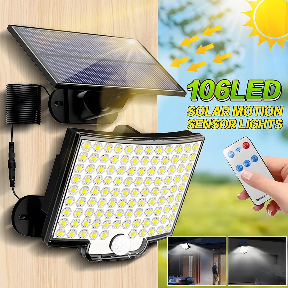 

Solar Motion Sensor Lights LED Security Lights IP65 Waterproof Wall Lights, Outdoor Flood Lights for Garden Pathway Patio Yard