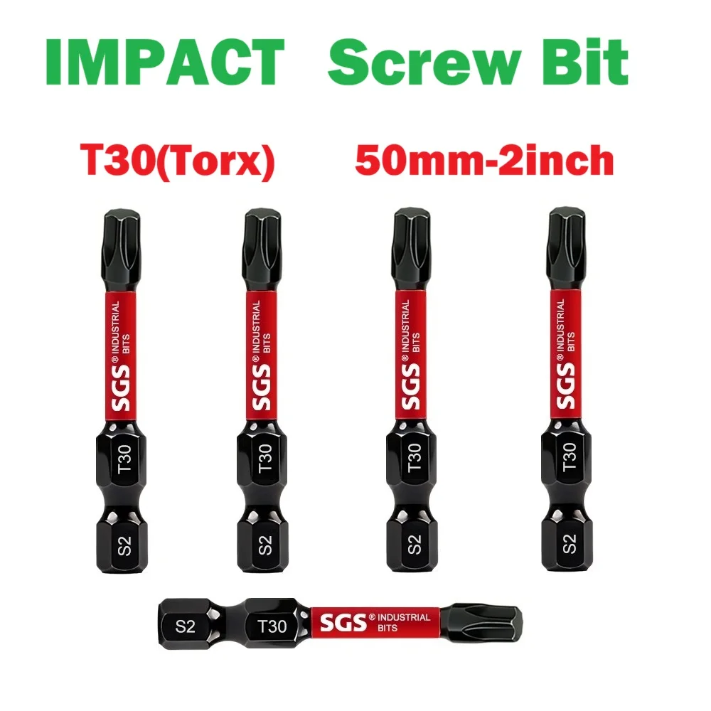 2inch (50mm) Strong Impact Magnetic Electric Screwdriver Bit Set, Torx Type Screwdriver Bits, S2 Alloy Steel, T30 Star Screwdriver Bit Set