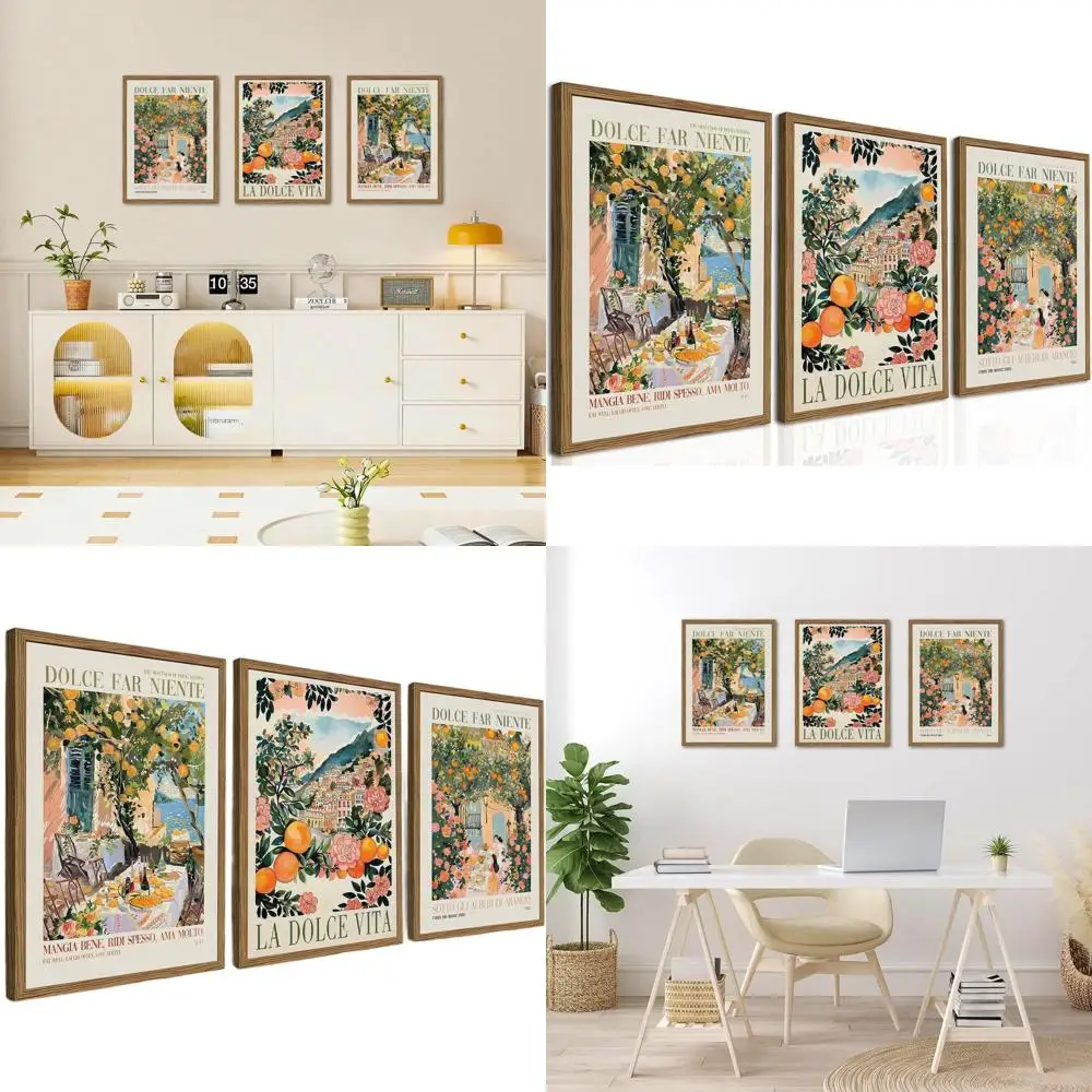 

Набор из 3-х итальянских настенных рисунков, декор побережья Amalfi, итальянские кухонные принты с едой, винтажное городское искусство для столовой и гостиной, 16x24 дюйма