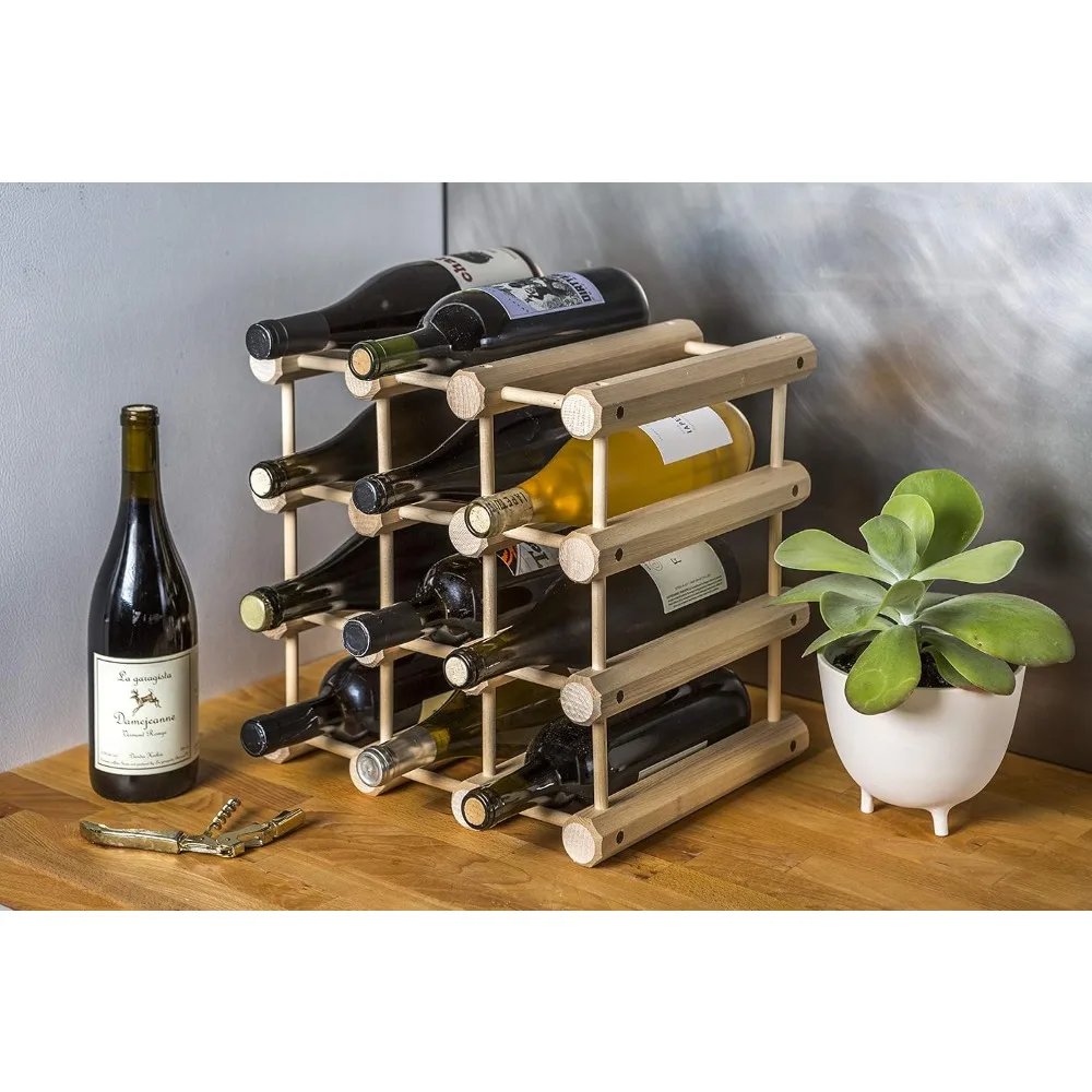 Stackable Wood Wine Rack Holder, Modular Storage for 12 Bottles, Natural Ash Finish - Home Bar Organizer