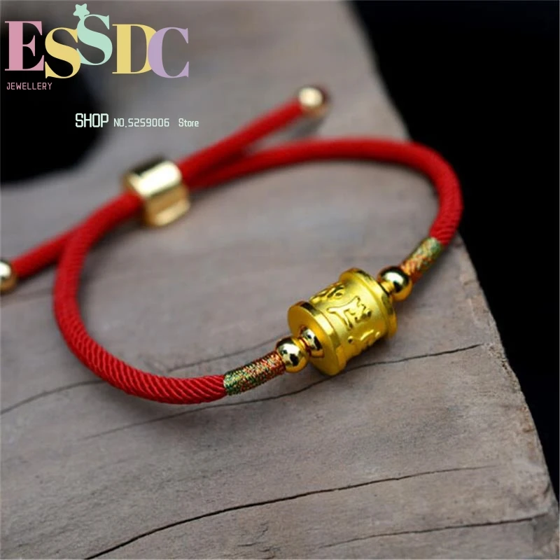 Trendy Gold Ornaments Pure 999  Six Words Charm  Women's The Animal Year Jewelry Handmade Luck Red Rope Bracelets W