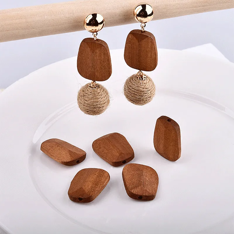 vintage wooden geometric polyhedral special-shaped pendant earrings DIY manual ear stud earrings product material package