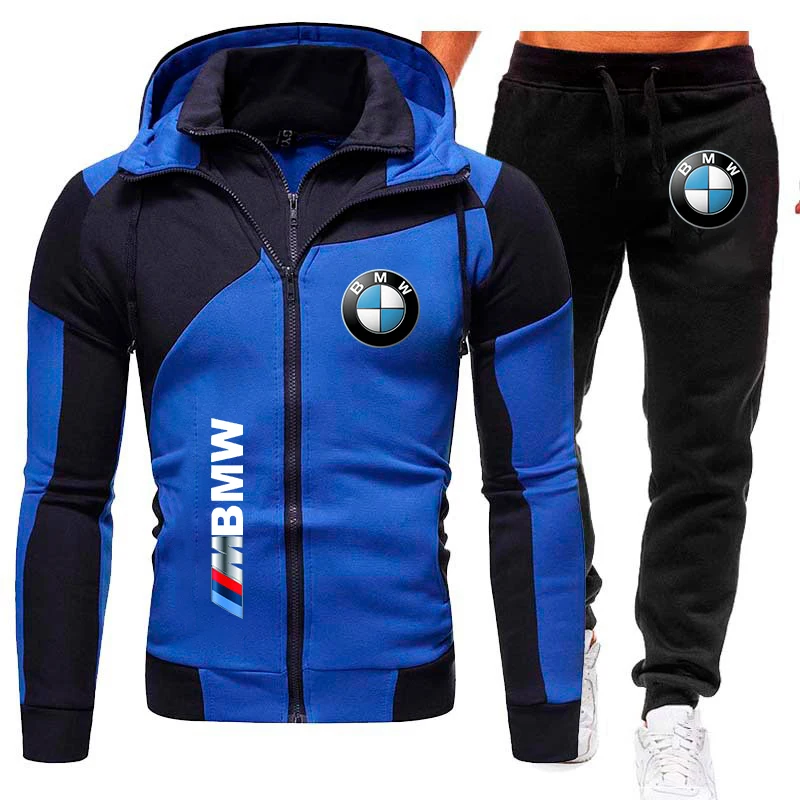 BMW Tuta con cappuccio Set da uomo BMW M Power Logo Tuta sportiva Giacca casual Felpa + Pantalone 2 pezzi Abbigliamento sportivo Autunno