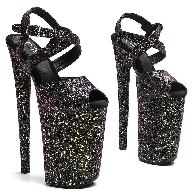 

Leecabe 23CM / 9inches Glitter Upper Small open toe fashion Platform High Heels Sandals Pole Dance shoes