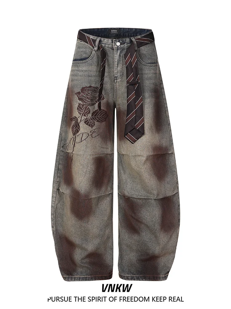 

Cleanfit Rose Embroidery Wide Leg Jeans Men Women Loose Fit Casual Straight Cut Spring Season Casual Wear Iron Free Durable