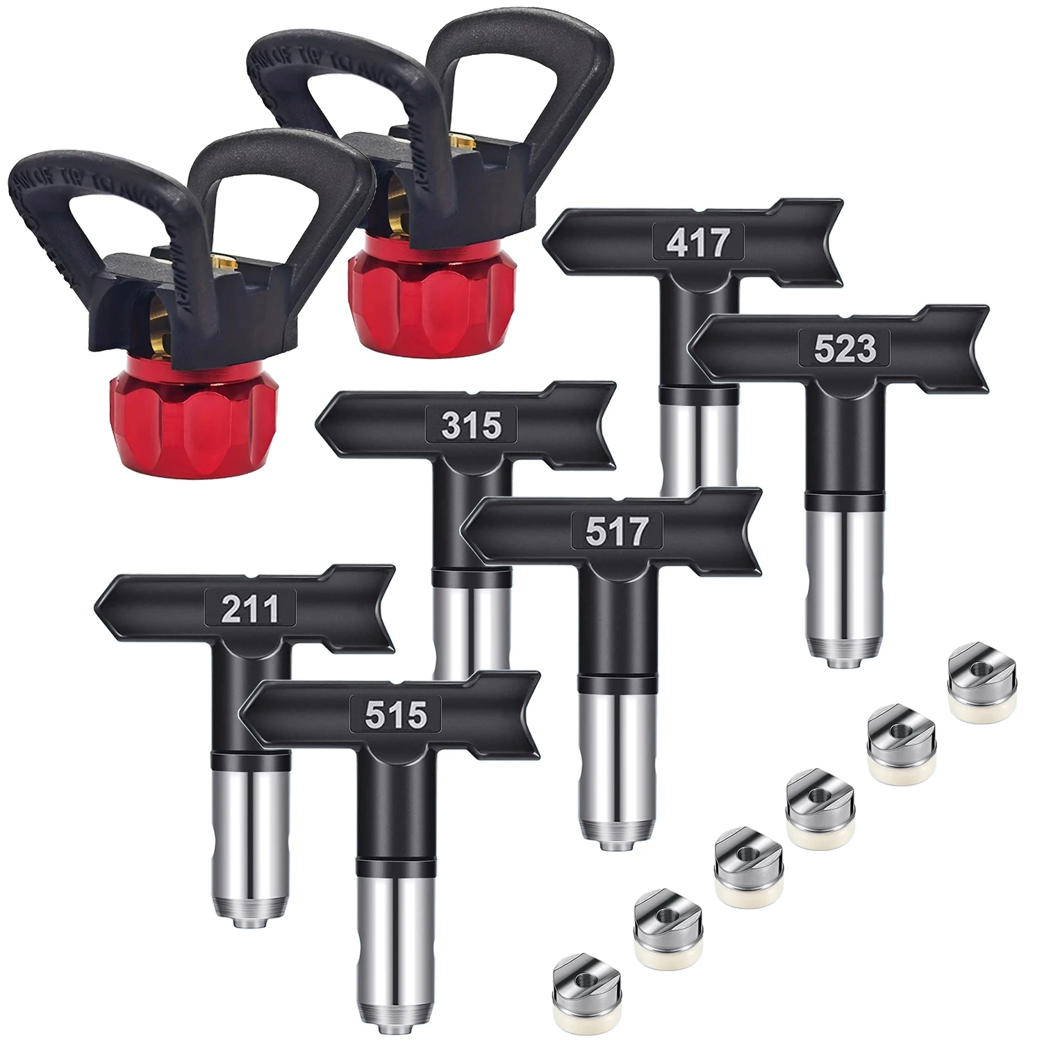 Airless Paint Sprayer Tips Kit - 6 Nozzles (211/315/417/515/517/523) + 2 Tip Guards, Reversible Spray Tips