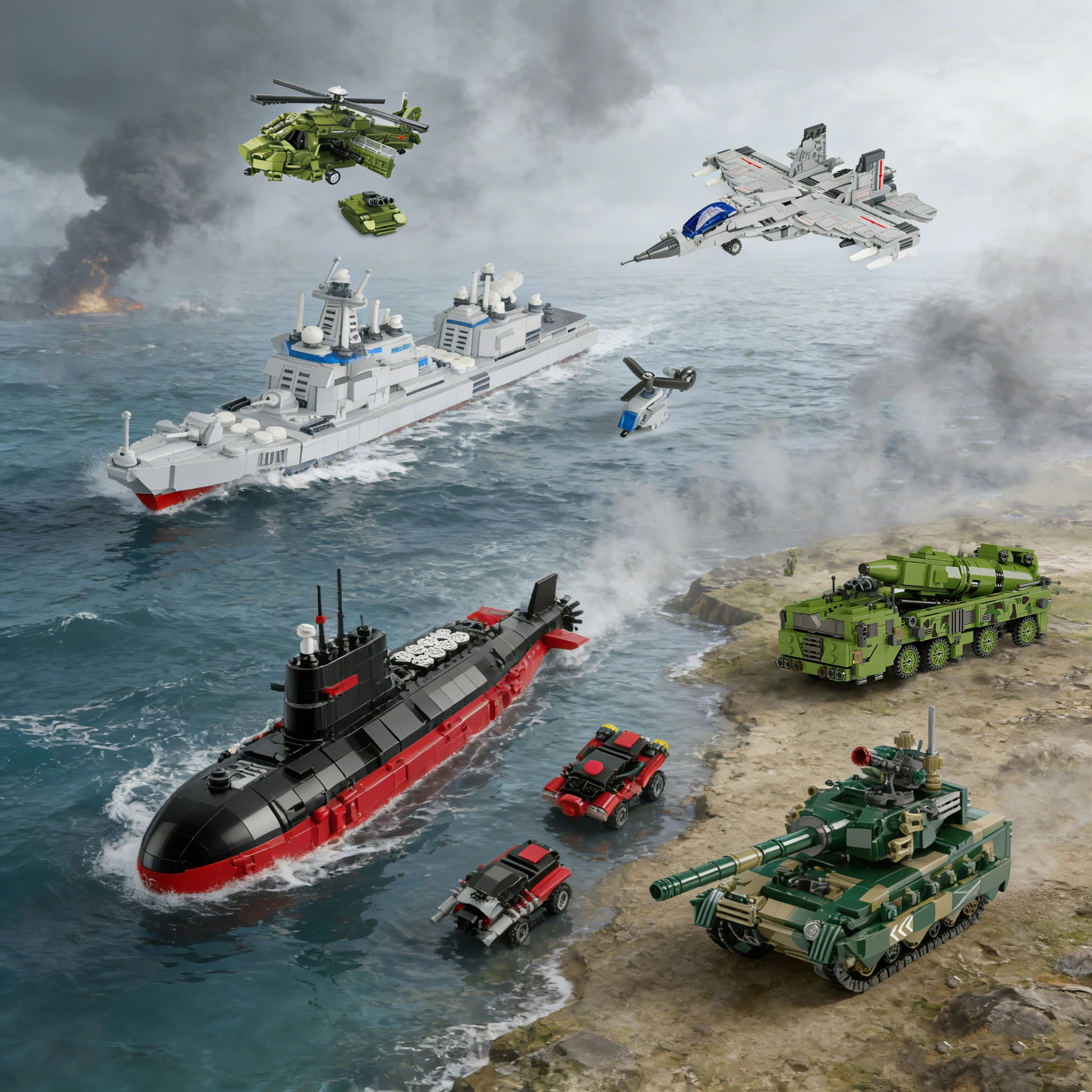 

Military Model Brick Tank Fighter Set Helicopters Warships Submarines Air Defense Building Blocks Educational Toys for Boy Aldut