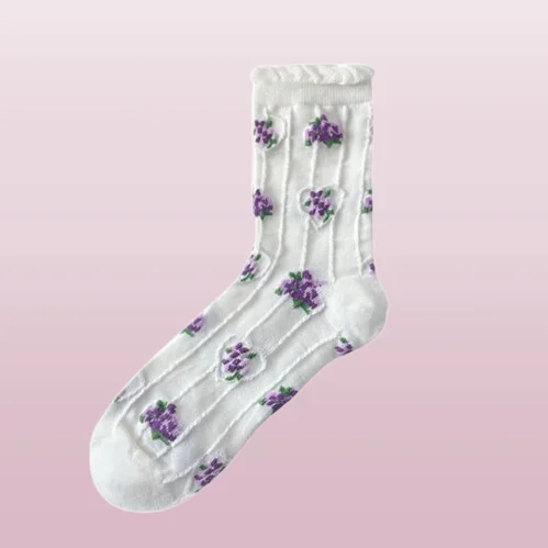 Calcetines de tubo medio para mujer, medias de encaje, estilo coreano, transpirables, a la moda, Retro, Floral pequeño, 2024 pares, novedad de verano, 5/10