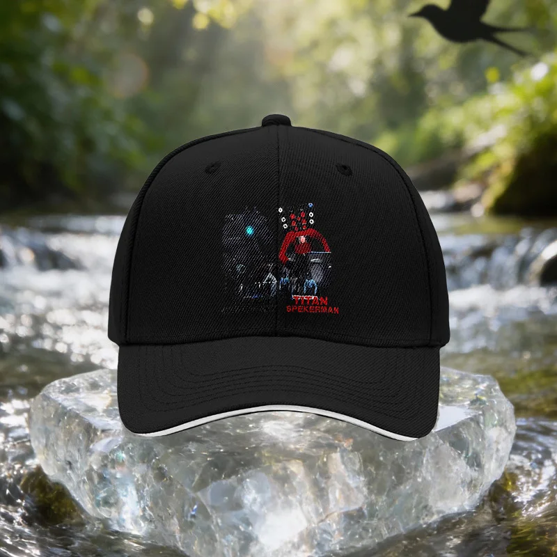 Enormous Black Red Robot Group Portrait Sandwich Baseball Cap, Unisex Easy Lightweight Adjustable Outdoor Sun Hat, Ideal Gift fo
