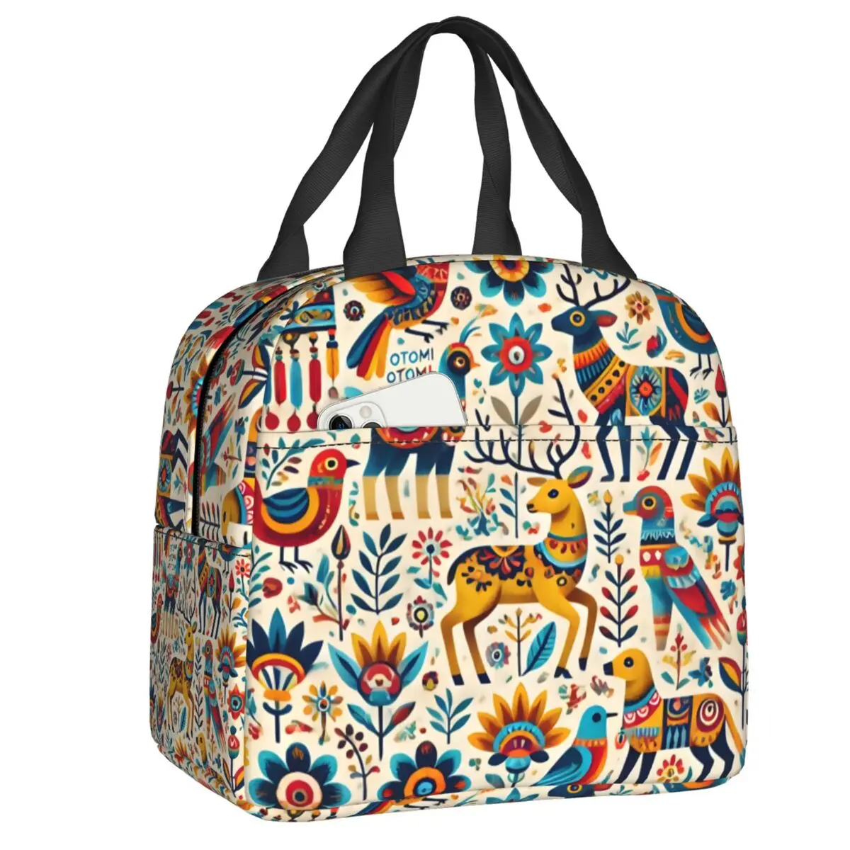 Custom Otomi Mexican Animal Art Lunch Bag Leakproof Thermal Cooler Insulated Lunch Box Work School Camping Travel Food Tote Bags