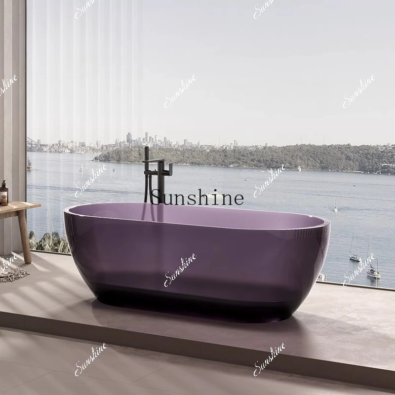 حوض استحمام شفاف من الراتنج متكامل مستقل حوض استحمام منزلي مزدوج اللون FT #5