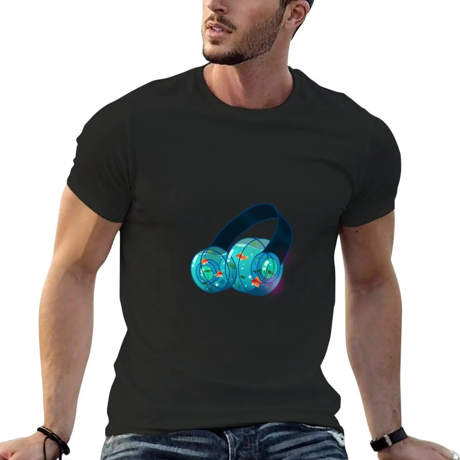 Goldfish Headphones T-Shirt vintage clothes oversizeds sweat t shirts for men graphic