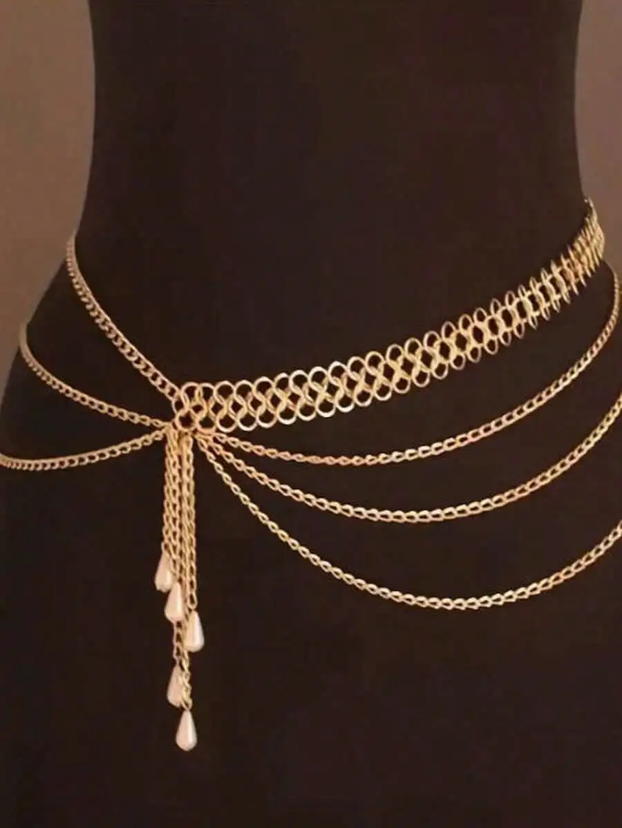 

Золотистая поясная цепочка с жемчужными кисточками для женщин, для танцев и вечеринок