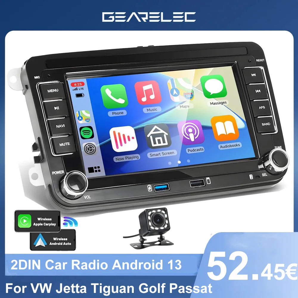 Autoradio Android pour VW Jetta Beetle Tiguan Touran Seat Golf Passat 2Din autoradio 7 "lecteur multimédia de voiture Carplay Auto GPS