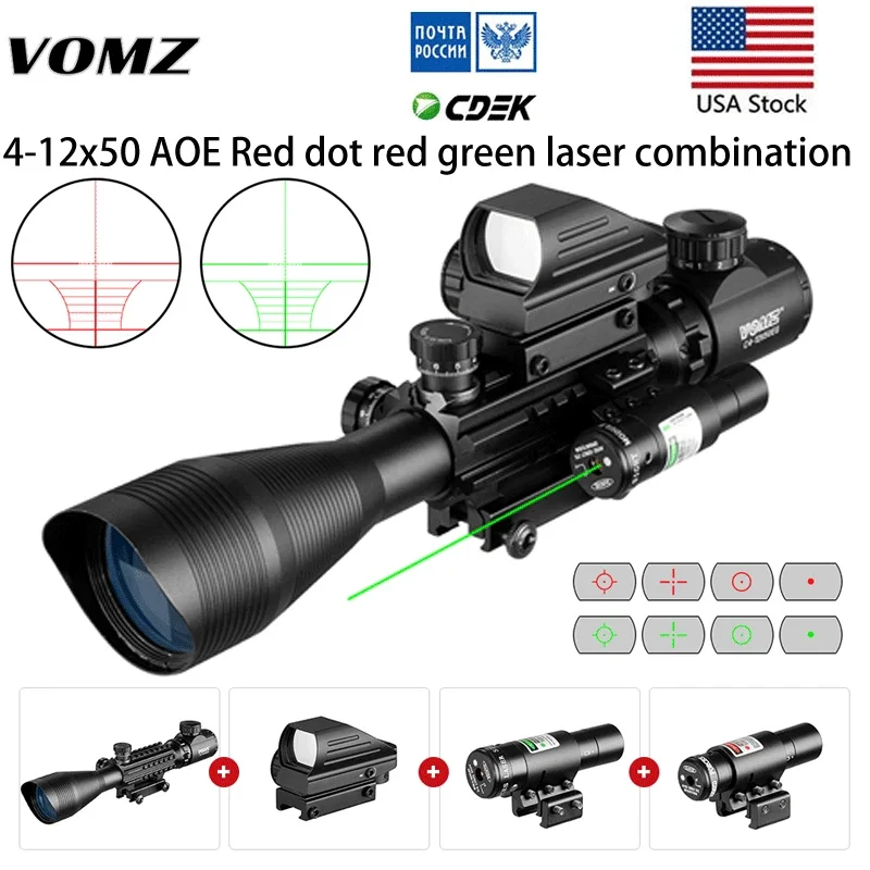 4-12x50 Scope Verlichte Rangefinder Rifle Holografische 4 Reticle Sight 20Mm Rode Grenn Laser Voor Jacht Riflescope