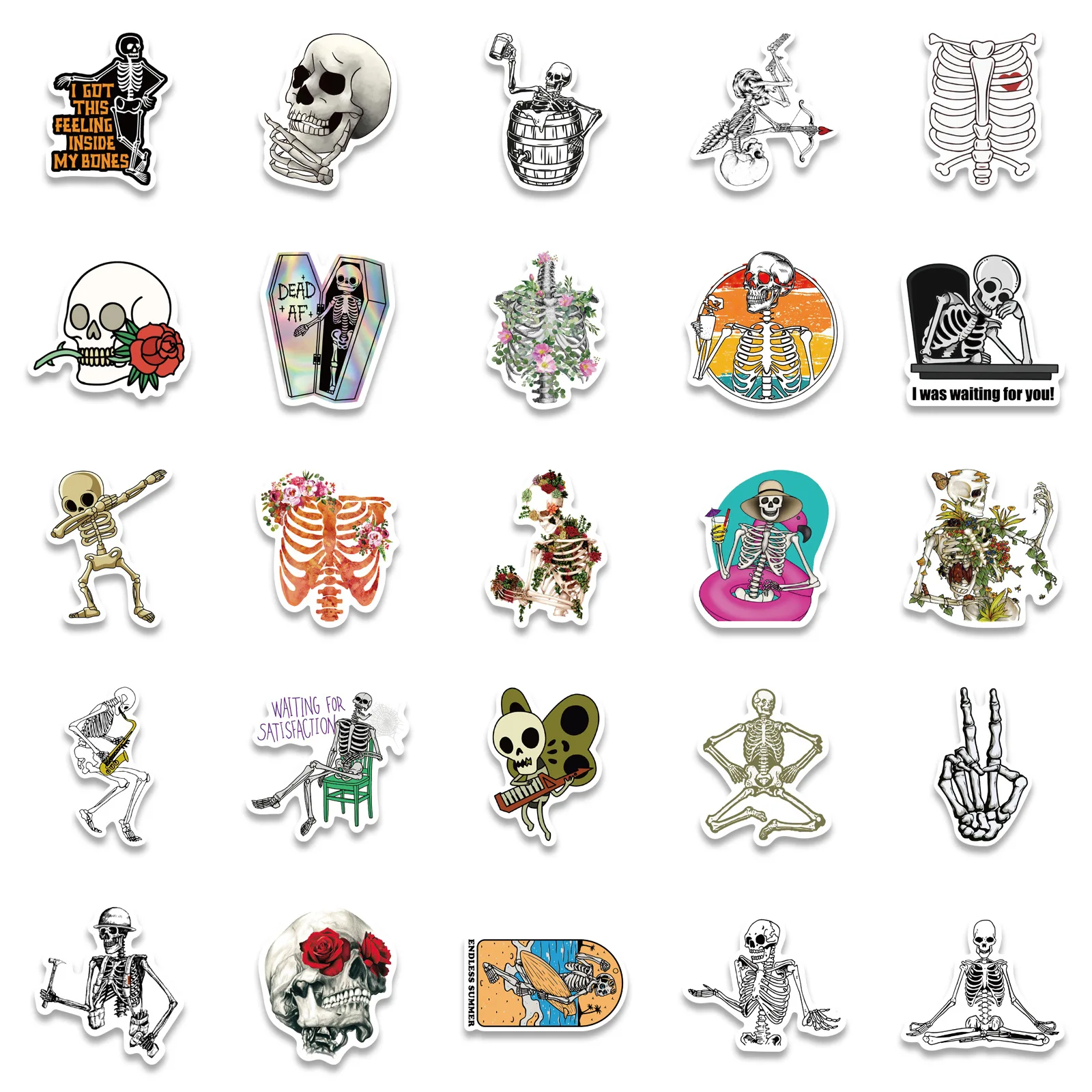 50Pcs Horror Skeleton Art skull Stickers - Vinyl Funny Skull Stickers for Laptops, phone