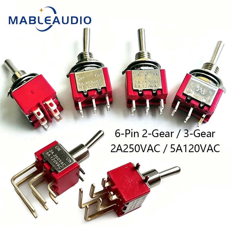 1PC Small Audio Rotary Toggle Switch, 6-Pin, 2-Position or 3-Position 2A 250VAC / 5A 120VAC, Side-Bend Amplifier Accessories