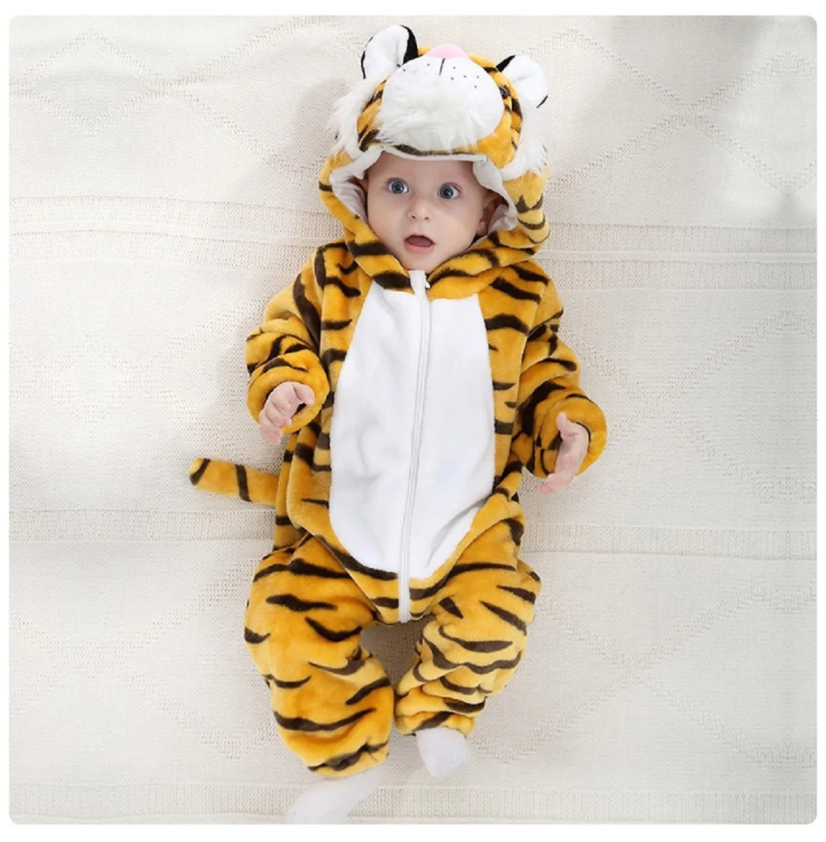 Baby Costume Rompers Winter Flannel Outfits Girls Boys Toddler Clothes Kids Mamelucos Macacão Duck Tiger Lion Rabbit Ropas Bebe