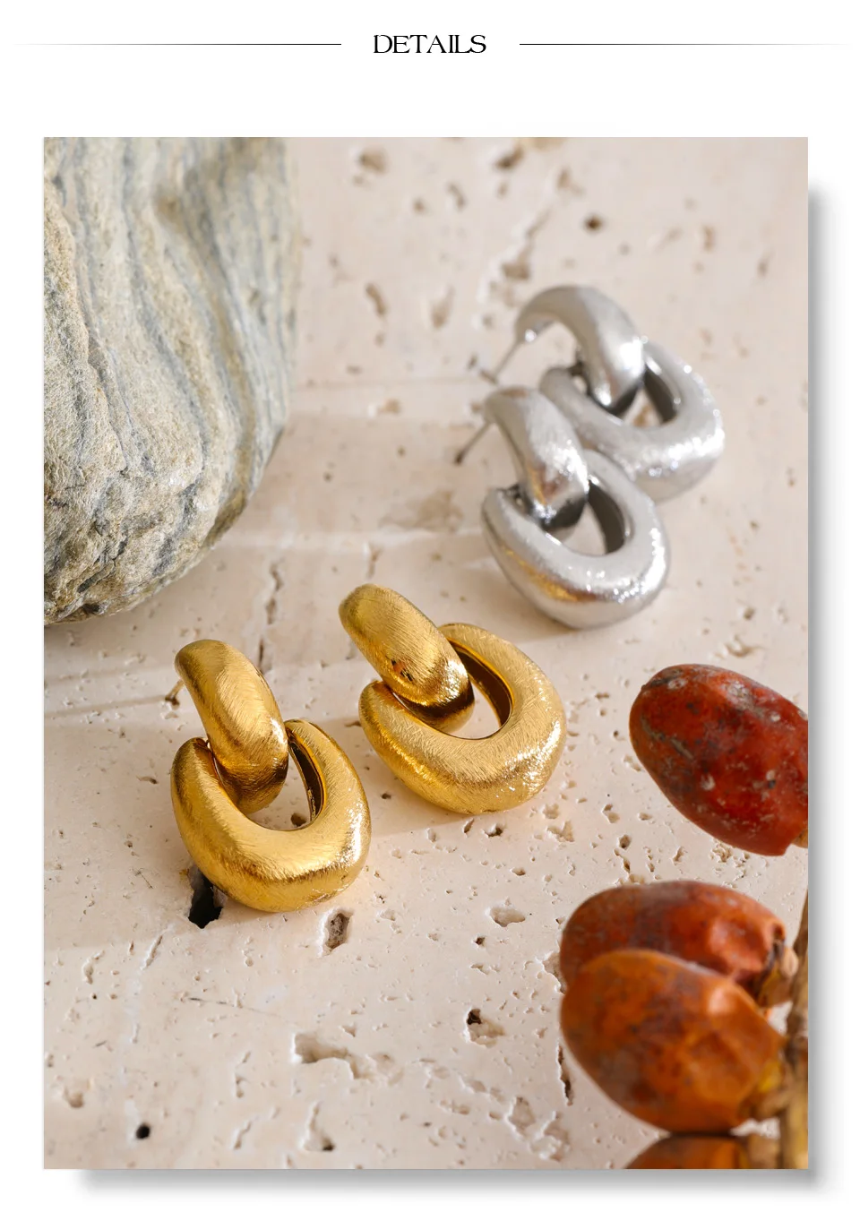 Yhpup Neue Tägliche Ohrhänger aus Edelstahl-Metallguss, Allergievorbeugend, Textur-Geometrie, Vielseitiger Casual-Schmuck – Detail 6