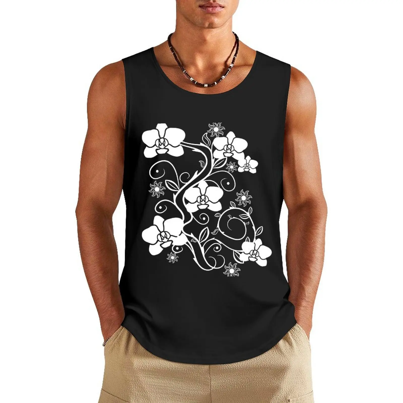 

white orchids flowers, ornaments, petals, floral Tank Top man vest Men's gym t-shirt cute tops