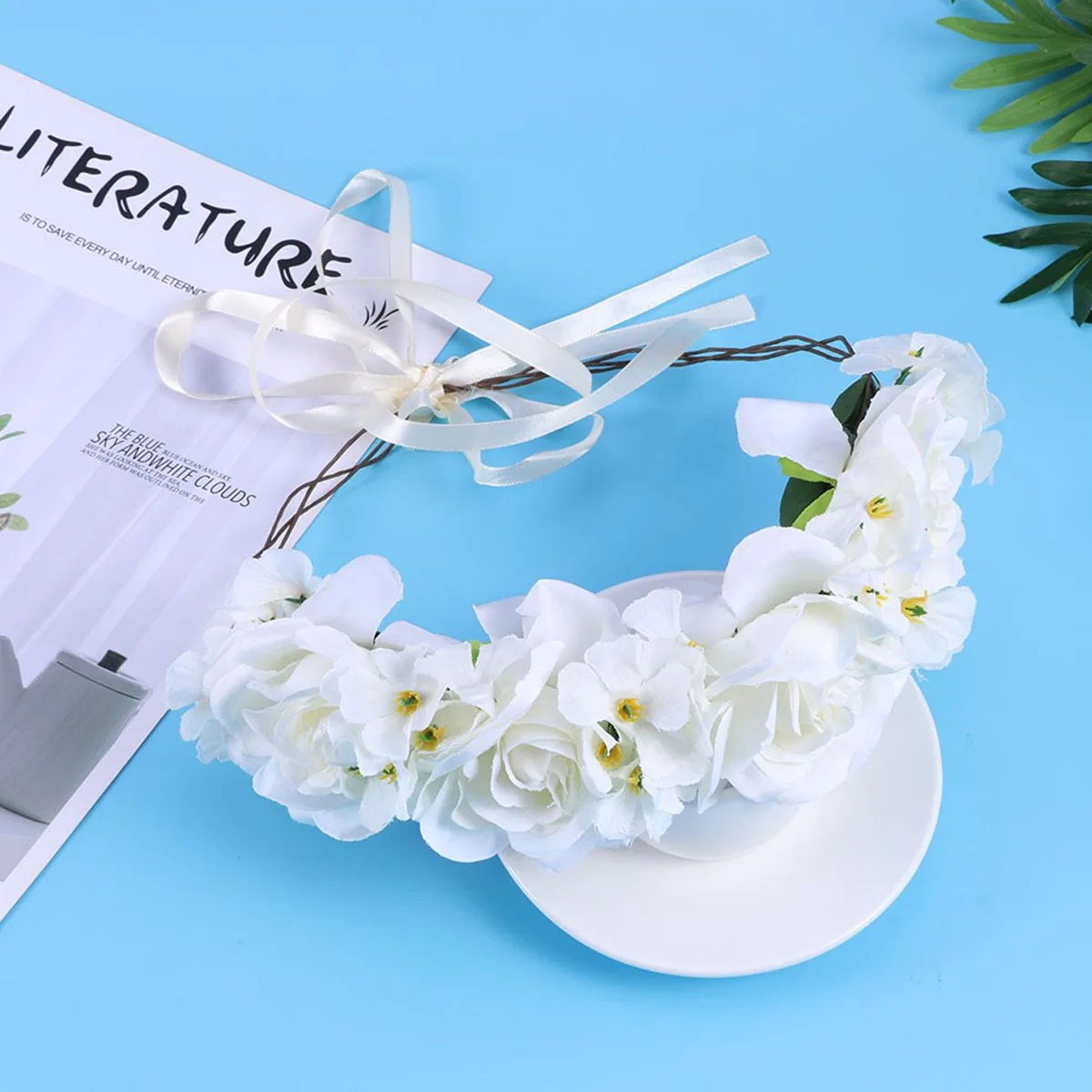 

Rose Flower Headband White Artificial Floral Hair Band For Women Adjustable Wedding Party Cosplay Masquerade Accessory