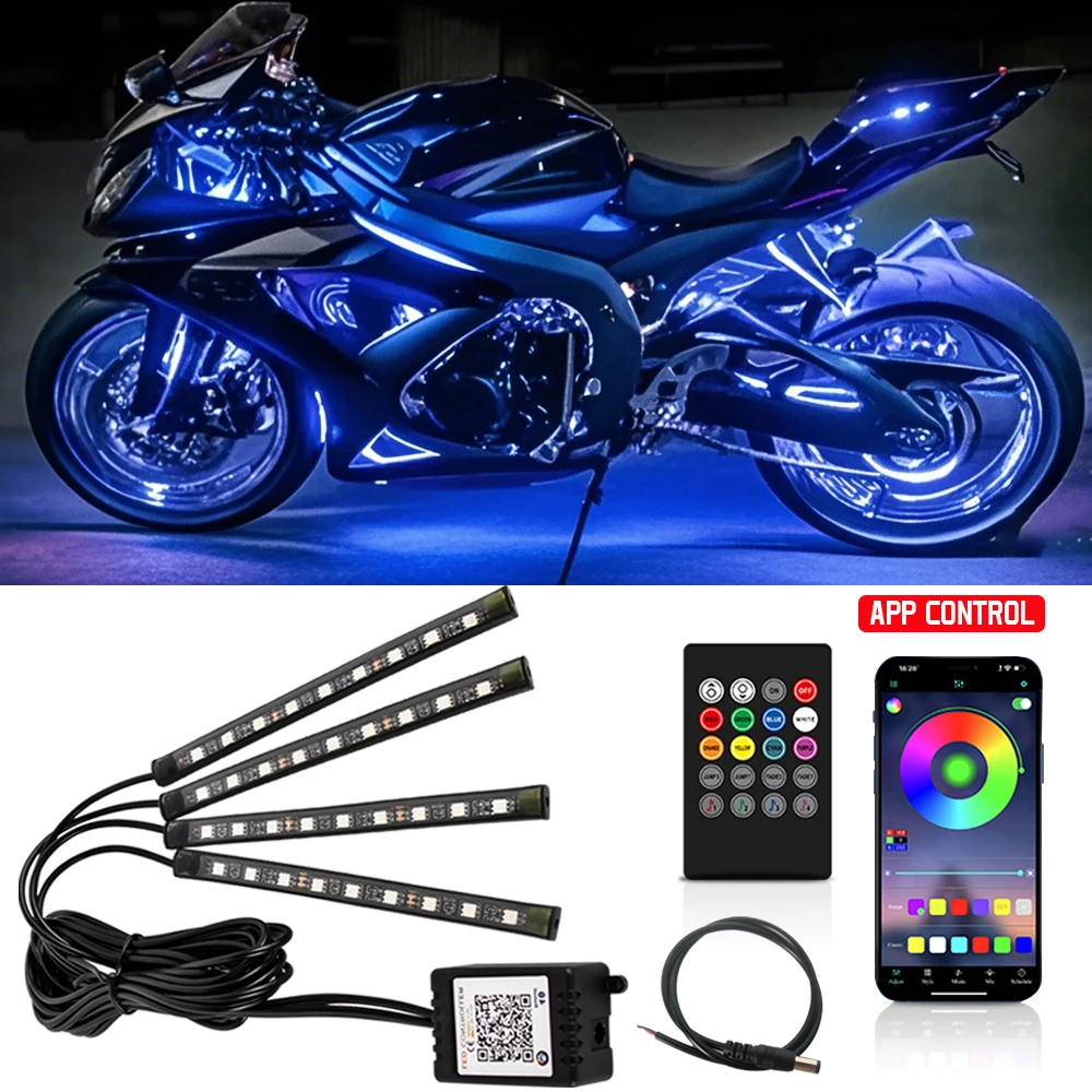 For Harley Yamaha BMW Kawasaki Suzuki Motorcycle Led 12V ColorfulAtmosphere Light APP Remote Control Moto Atmosphere Lamp