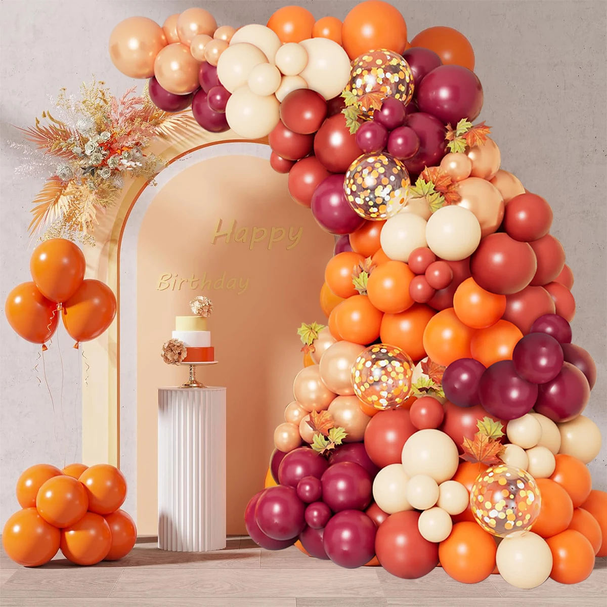 Burgundy Matte Orange Rose Gold Balloon Garland Arch Kit Birthday Party Decor Kids Wedding Party Supplies Baby Shower Balloon