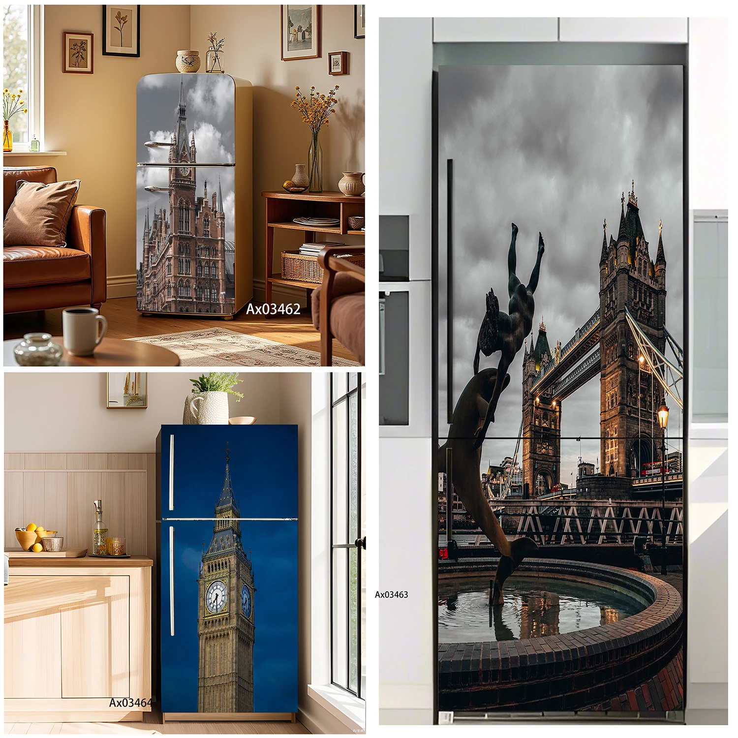 

Tower Bridge Cityscape Fridge Decals Self Adhesive Waterproof Refrigerator Cabinets Door Cover for Kitchen Home Aesthetics Decor